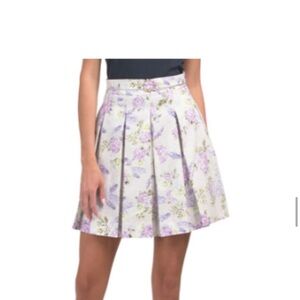Aqua Blu Floral Pleated Skirt in Purple and White